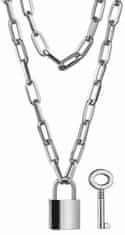 Camerazar Dolg punkovski necklace s ključavnico in ključem, srebrna kovina, 54 cm + 6 cm podaljšanje