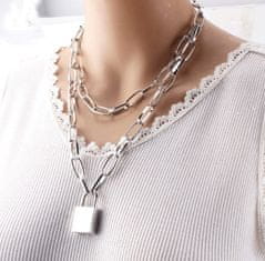 Camerazar Dolg punkovski necklace s ključavnico in ključem, srebrna kovina, 54 cm + 6 cm podaljšanje