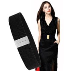 Camerazar Elegantni črni elastični pas za obleke za ženske s kovinsko spono, 67-100 cm, širina 5 cm