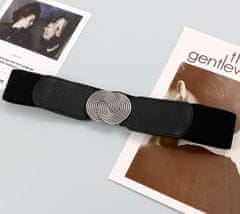 Camerazar Eleganten Ženski Širok Elastični Pas, Črn, Kovinska Sponka Srebrne Barve, 68-90 cm