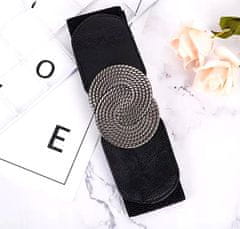 Camerazar Eleganten Ženski Širok Elastični Pas, Črn, Kovinska Sponka Srebrne Barve, 68-90 cm