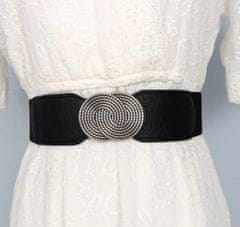 Camerazar Eleganten Ženski Širok Elastični Pas, Črn, Kovinska Sponka Srebrne Barve, 68-90 cm