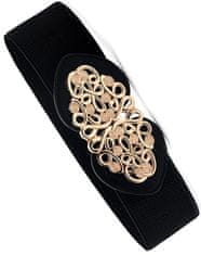 Camerazar Eleganten Ženski Elastični Pas, Črn z Zlato Vzorjem, Širina 6 cm, Dolžina 66-85 cm