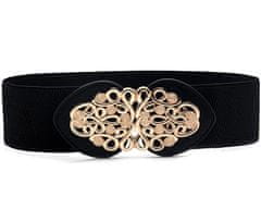 Camerazar Eleganten Ženski Elastični Pas, Črn z Zlato Vzorjem, Širina 6 cm, Dolžina 66-85 cm