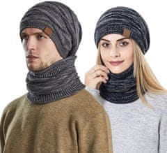 Camerazar Unisex Zimski Set - Kapa in Dimnikasta Ravnica, Črna, Akrilna Vlaken, Univerzalna Velikost