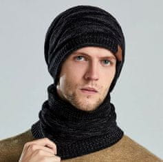 Camerazar Unisex Zimski Set - Kapa in Dimnikasta Ravnica, Črna, Akrilna Vlaken, Univerzalna Velikost