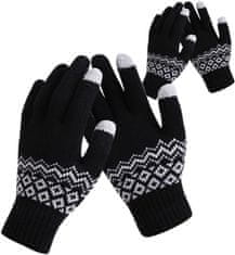 Camerazar Tople dame rokavice Nordic Pattern Touch, črne, akrilna preja, univerzalna velikost