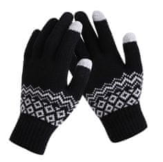 Camerazar Tople dame rokavice Nordic Pattern Touch, črne, akrilna preja, univerzalna velikost