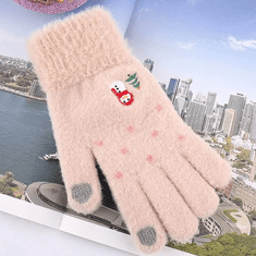 Camerazar Tople dameske rokavice z božičnim vezenjem, lila, akrilna preja, univerzalna velikost