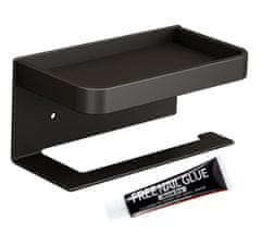Camerazar Stenski nosilec toaletnega papirja s policou, nerjaveče jeklo, mat črna, 17,6x9,5x2 cm