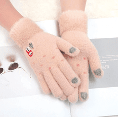 Camerazar Tople dameske rokavice z božičnim vezenjem, lila, akrilna preja, univerzalna velikost