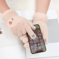 Camerazar Tople dameske rokavice z božičnim vezenjem, lila, akrilna preja, univerzalna velikost