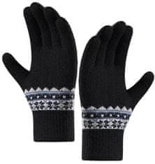 Camerazar Topla ženska zimska rokavica z nordijskim vzorom, črna, akrilna preja, univerzalna velikost
