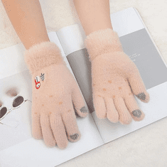 Camerazar Tople dameske rokavice z božičnim vezenjem, lila, akrilna preja, univerzalna velikost