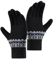 Camerazar Topla ženska zimska rokavica z nordijskim vzorom, črna, akrilna preja, univerzalna velikost