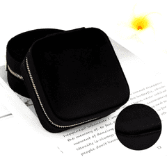 Camerazar Organizator za nakit z majhnim ogledalom, črni semiš, 10x10x5 cm