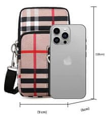 Camerazar Organizator za telefon čez ramo, kariran vzorec, vodoodporen material, 10x19x5 cm