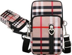Camerazar Organizator za telefon čez ramo, kariran vzorec, vodoodporen material, 10x19x5 cm