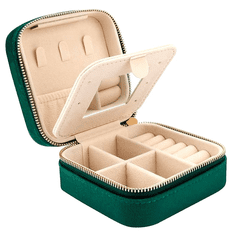 Camerazar Organizator za nakit z majhnim ogledalom, semiš, zelen, 10x10x5 cm