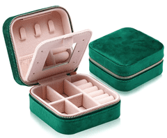 Camerazar Organizator za nakit z majhnim ogledalom, semiš, zelen, 10x10x5 cm