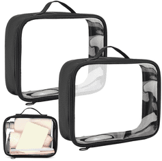 Camerazar Prozorne kozmetične torbice-organizatorji za prtljažnik, 3 kosi, črn zadrga, dimenzije 20,3 x 15,2 x 7,6 cm