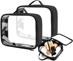 Camerazar Prozorne kozmetične torbice-organizatorji za prtljažnik, 3 kosi, črn zadrga, dimenzije 20,3 x 15,2 x 7,6 cm