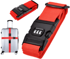 Camerazar Rdeža varnostna pas za prtljago s kombinacijskim zaklepom, polipropilenski najlon, 200 cm