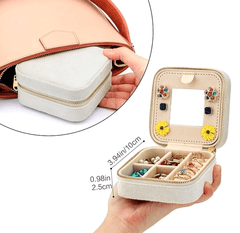 Camerazar Organizator za nakit s ogledalom, beli semiš, 10x10x5 cm