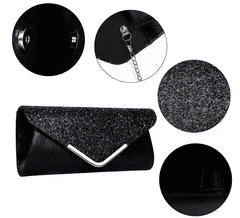 Camerazar Elegantna večerna brokatna torbica čez ramo, črna, sintetični material, 24x15x6 cm