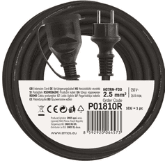 Emos podaljšek, 10m, zunanji, 1 vtičnica, guma-neopren, 250 V, 2,5 mm2, črn (P01810R)