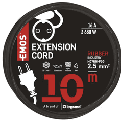Emos podaljšek, 10m, zunanji, 1 vtičnica, guma-neopren, 250 V, 2,5 mm2, črn (P01810R)