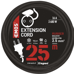 Emos podaljšek, 25m, zunanji, 1 vtičnica, guma-neopren, 250 V, 2,5 mm2, črn (P01825R)