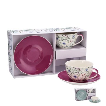 StarDeco Set skodelica za čaj Floral 250ml / 2 kos / več barv / porcelan