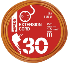 Emos podaljšek, 30 m, 1 vtičnica, PVC, 250 V, 1,5 mm2, oranžen (P01230R)