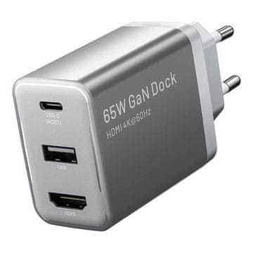 Vention Mrežni polnilnik Vention FJAH0-EU USB(C+A)+HDMI GaN (60 W/5 W/4K pri 60 Hz) (siv)