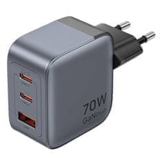 Vention GaN Vention USB-C+C+A 70W polnilnik (siva)