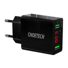 Choetech Mrežni polnilnik C0028 2*USB-A z zaslonom (črn)