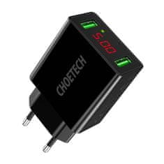 Choetech Mrežni polnilnik C0028 2*USB-A z zaslonom (črn)
