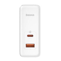 BASEUS Baseus GaN5 Pro omrežni polnilnik, USB-C + USB, 100 W + kabel (bel)