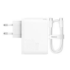 BASEUS Baseus GaN5 Pro omrežni polnilnik, USB-C + USB, 100 W + kabel (bel)