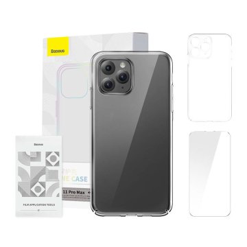 BASEUS Baseus Crystal Series Clear etui za iPhone 11 pro max (prozoren) + kaljeno steklo + čistilni set