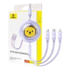 BASEUS Baseus 3v1 polnilni kabel USB na USB-C, USB-M, Lightning 3,5A, 1,1 m (vijoličen)