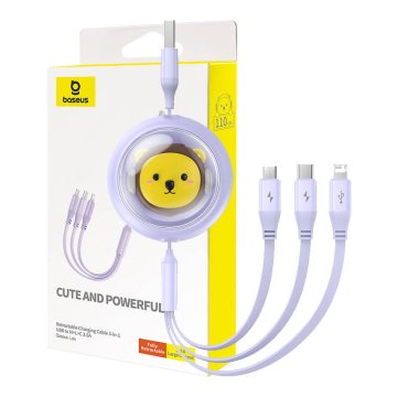 BASEUS Baseus 3v1 polnilni kabel USB na USB-C, USB-M, Lightning 3,5A, 1,1 m (vijoličen)
