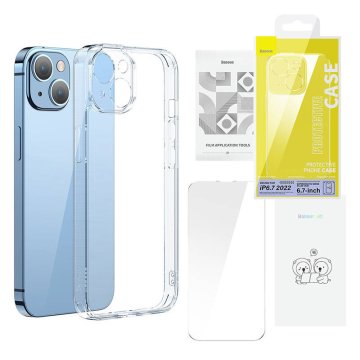 BASEUS Zaščitni komplet Baseus SuperCeramic prozoren, stekleni etui in kaljeno steklo za iPhone 14 Plus