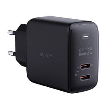 Aukey Mrežni polnilnik Aukey PA-B4T, 2xUSB-C, 45W (črn)