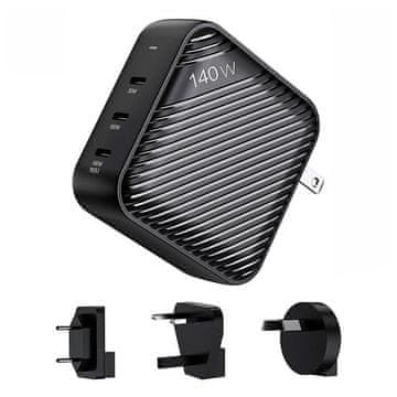 INVZI Mrežni polnilnik INVZI GanHub 3x USB-C, 140 W, EU/UK/AU/US (črn)