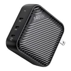 INVZI Mrežni polnilnik INVZI GanHub 3x USB-C, 140 W, EU/UK/AU/US (črn)