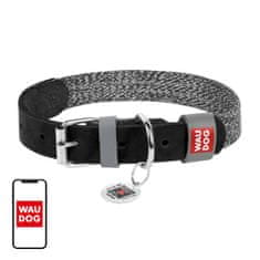 WAUDOG Obroža za psa iz naravnega usnja in recikliranega materiala z QR kodo Waudog velikost S, širina 15 mm, črna