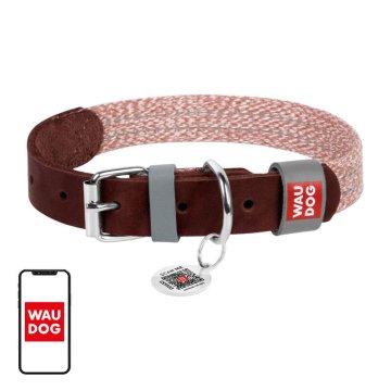 WAUDOG Obroža za psa iz naravnega usnja in recikliranega materiala z QR kodo Waudog velikost S, širina 15 mm, rjava