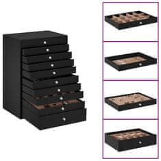 Vidaxl Škatla za nakit 10-plastna z držali za ure črna 29x20,5x40,5 cm